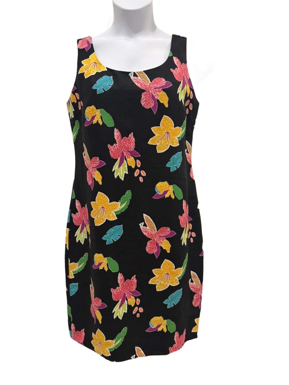 Rickie Freeman for Teri Jon Black Floral Linen Shift Dress -Small